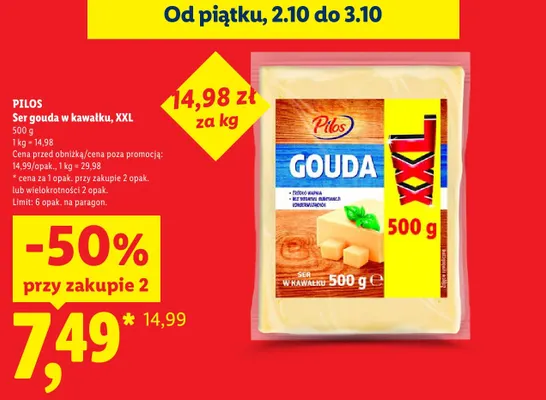 Ser Gouda w kawałku XXL Pilos promocja w Lidl