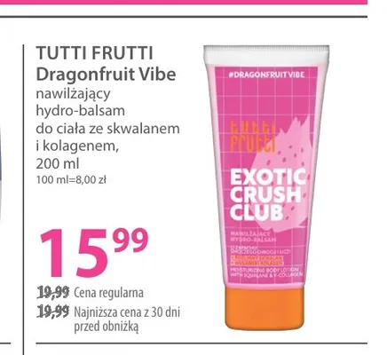 Nawilżający hydro-balsam do ciała Tutti Frutti Dragonfruit Vibe promocja w Hebe