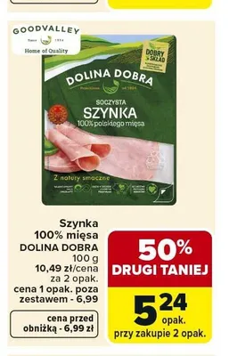 Szynka 100% mięsa Dolina Dobra promocja w Carrefour Market
