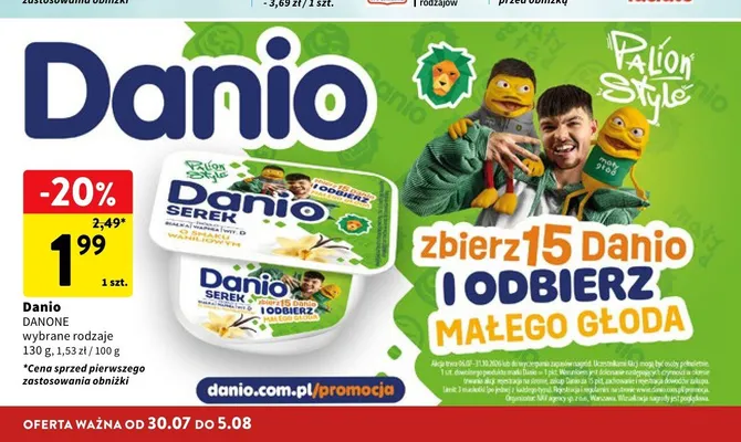 Serek homogenizowany Danio o smaku waniliowym promocja w Intermarche