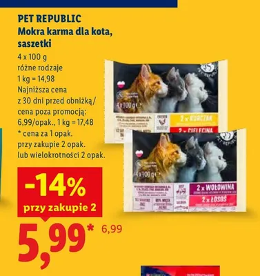Mokra karma dla kota saszetki 4-pak Pet Republic promocja w Lidl