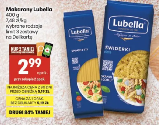 Makaron Lubella spaghetti promocja w Delikatesy Centrum