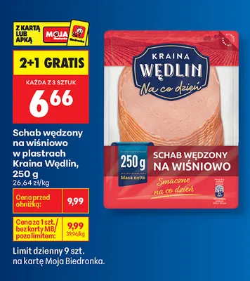 Schab wędzony na wiśniowo w plastrach Kraina Wędlin promocja w Biedronka