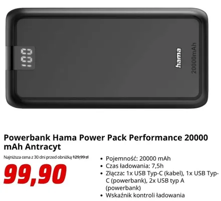 Powerbank Hama Power Pack Performance 20000mAh Antracyt promocja w Media Markt