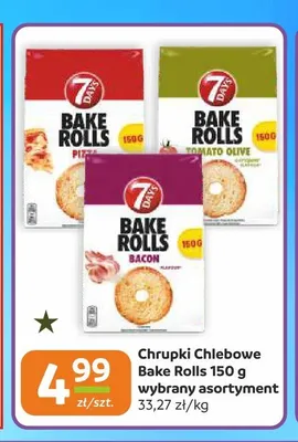 Chrupki chlebowe 7 Days Bake Rolls Pizza promocja w Społem Częstochowa