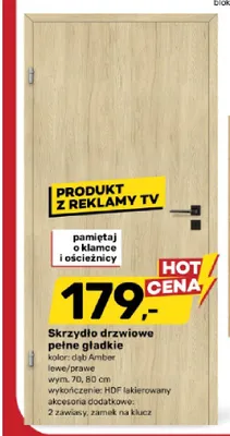 Skrzydło drzwiowe pełne gładkie kolor: dąb Amber lewe/prawe wym. 70,80cm wykończenie: HDF lakierowany akcesoria dodatkowe: 2 zawiasy, zamek na klucz promocja w Bricomarche