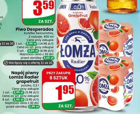 Piwo bezalkoholowe Łomża Radler grapefruit promocja w Dino