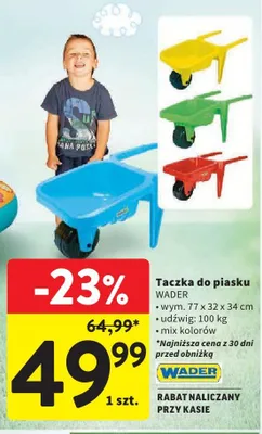 Taczka do piasku WADER wym. 77x32x34cm promocja w Intermarche