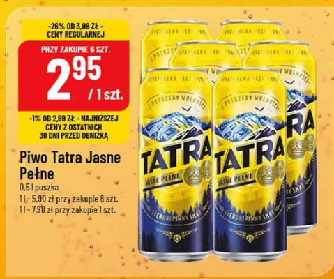 Piwo Tatra Jasne Pełne promocja w POLOmarket