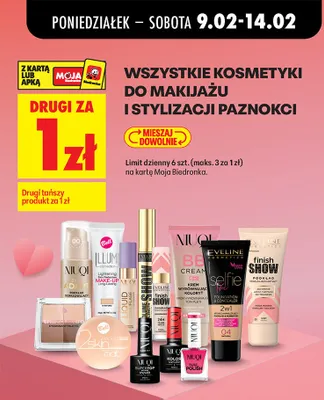 Wszystkie kosmetyki do makijażu i stylizacji paznokci DRUGI ZA 1 ZŁ promocja w Biedronka