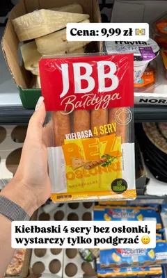 Kiełbasa 4 sery bez osłonki JBB Bałdyga promocja w Biedronka