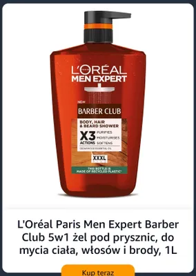Żel pod prysznic L'Oréal Paris Men Expert Barber Club 5w1 do mycia ciała, włosów i brody promocja w Amazon