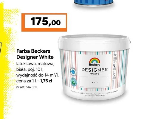 Farba Beckers Designer White lateksowa matowa biała promocja w Bricoman