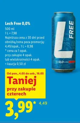Piwo bezalkoholowe Lech Free 0,0% promocja w Lidl