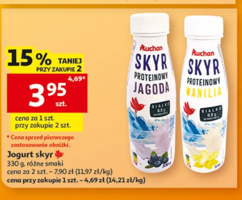 Jogurt skyr proteinowy jagoda Auchan promocja w Auchan