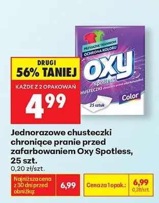 Jednorazowe chusteczki chroniące pranie przed zafarbowaniem Oxy Spotless promocja w Biedronka