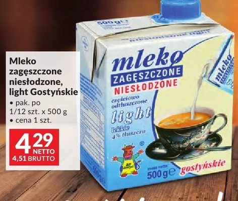 Mleko zagęszczone niesłodzone light Gostyńskie promocja w Makro