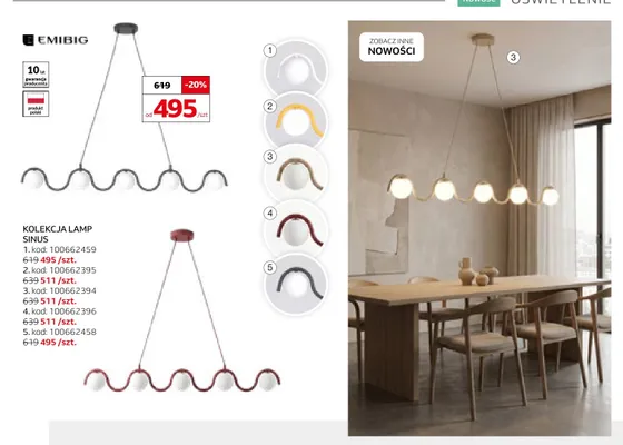 Lampa wisząca Emibig Sinus 4 promocja w Komfort
