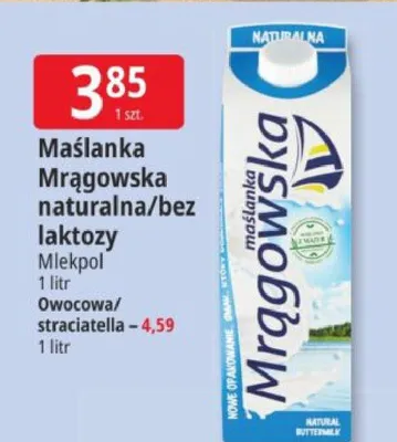 Maślanka Mrągowska naturalna/bez laktozy Mlekpol promocja w Leclerc