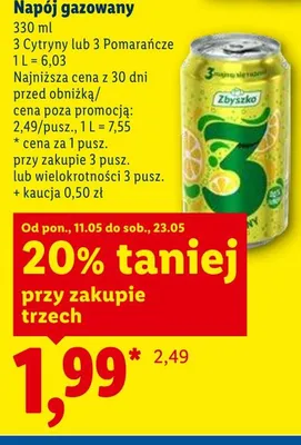 Napój gazowany 3 Pomarańcze ZBYSZKO 330ml promocja w Lidl