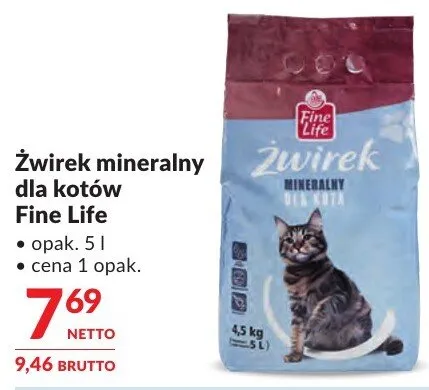 Żwirek mineralny dla kotów Fine Life promocja w Makro