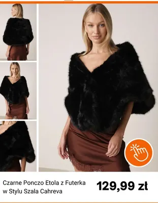 Czarne ponczo etola z futerka w stylu szala Cahreva promocja w Born2be