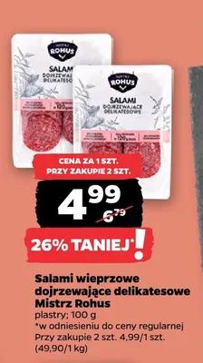 Salami wieprzowe dojrzewające delikatesowe Mistrz Rohus promocja w Netto