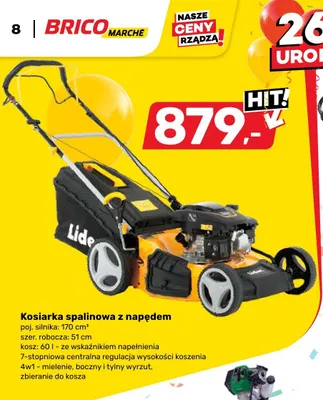 Kosiarka spalinowa z napędem Lider poj. silnika: 170 cm³ szer. robocza: 51cm kosz: 60l 7-stopniowa centralna regulacja wysokości koszenia 4w1 promocja w Bricomarche
