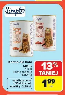 Karma dla kota Simpl w sosie z wołowiną promocja w Carrefour Market