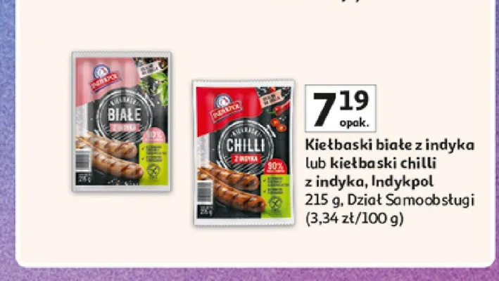 Kiełbaski białe z indyka Indykpol promocja w Auchan
