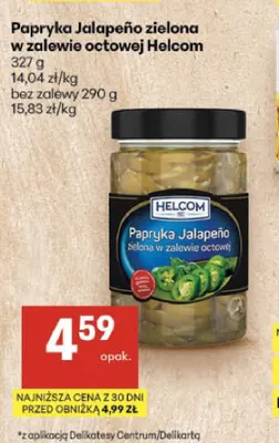 Papryka Jalapeño zielona w zalewie octowej Helcom promocja w Delikatesy Centrum