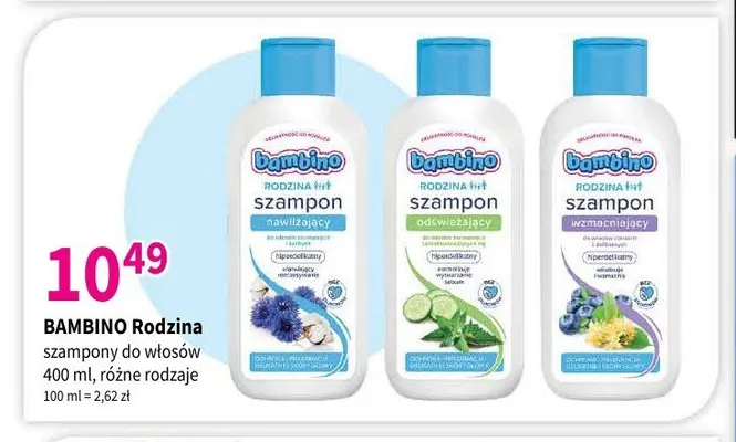 Szampon do włosów Bambino Rodzina nawilżający promocja w Drogerie Polskie