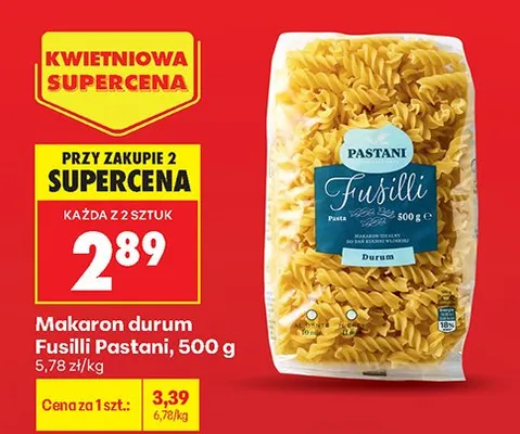 Makaron durum Fusilli Pastani promocja w Biedronka