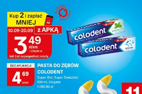 Pasta do zębów Colodent Super Biel promocja w Chorten