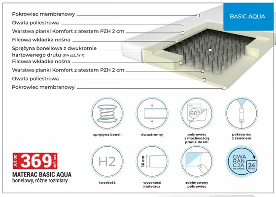 Materac Basic Aqua bonelowy promocja w Merkury Market