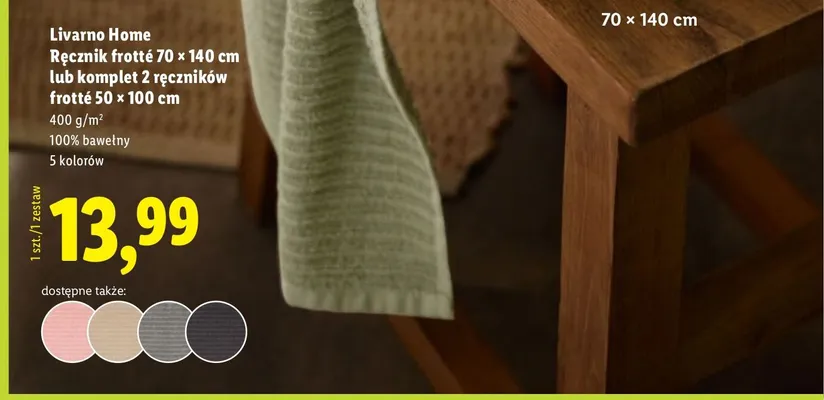 Ręcznik frotté 70 × 140 cm  promocja w Lidl