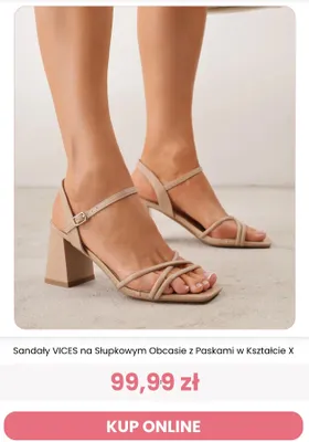 Sandały VICES na słupkowym obcasie z paskami w kształcie X promocja w Renee