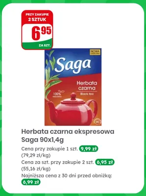 Herbata czarna ekspresowa Saga 90x1,4 g promocja w Dino