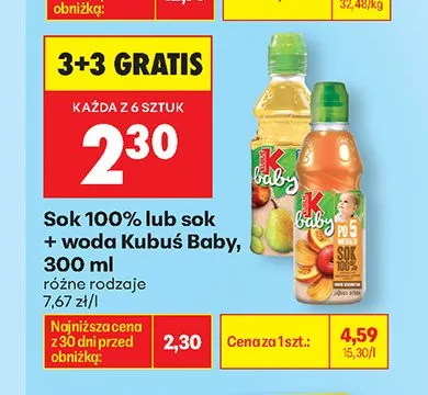 Sok + woda Kubuś Baby promocja w Biedronka