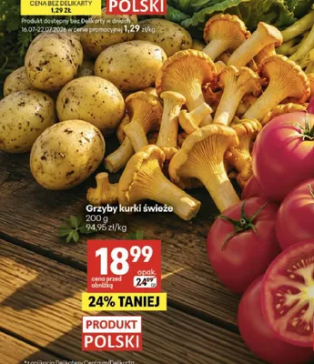 Grzyby kurki świeże polskie promocja w Delikatesy Centrum