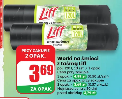 Worki na śmieci z taśmą Liff 120 l promocja w Dino