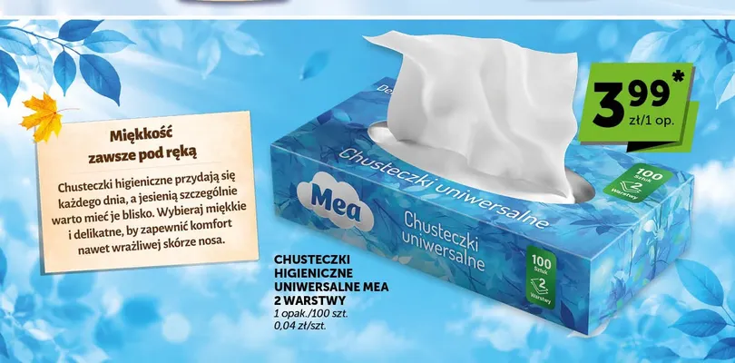Chusteczki higieniczne uniwersalne Mea 2 warstwy promocja w Euro Sklep