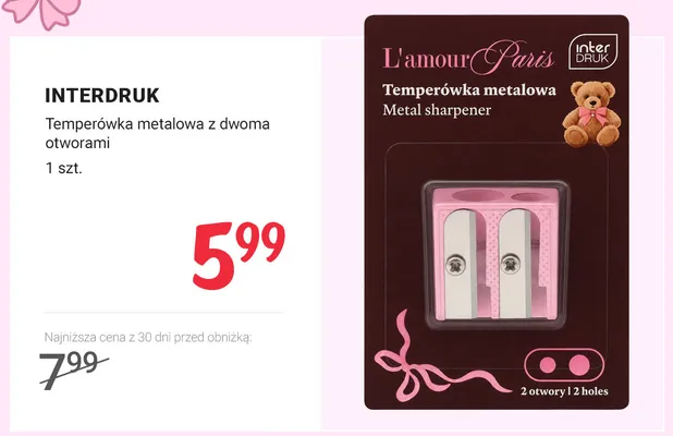 Temperówka metalowa z dwoma otworami Interdruk promocja w Rossmann
