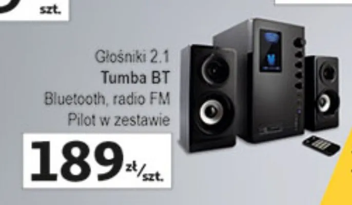 Głośniki 2.1 Tumba BT Bluetooth, radio FM, pilot w zestawie promocja w Auchan