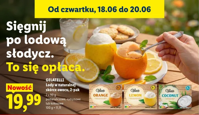 Lody w naturalnej skórce owocu kokosowe Gelatelli 2-pak promocja w Lidl