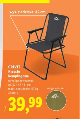 Krzesło kempingowe CRIVIT 52x52x81cm 110kg promocja w Lidl