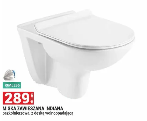 Miska zawieszana Indiana bezkołnierzowa z deską wolnoopadającą promocja w Merkury Market