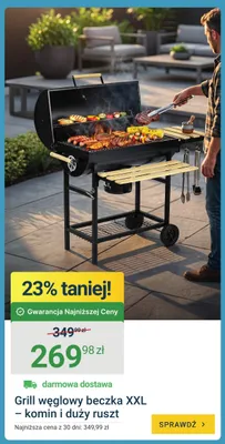 Grill węglowy beczka XXL - komin i duży ruszt promocja w ERLI