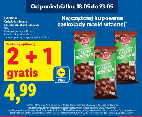 Czekolada mleczna z całymi orzechami laskowymi Fin Carré promocja w Lidl