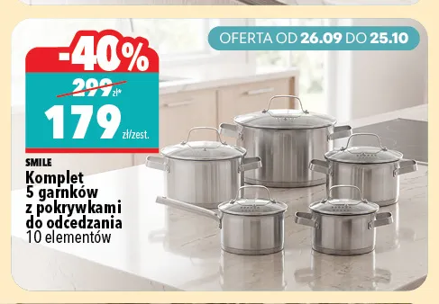 Komplet 5 garnków z pokrywkami do odcedzania 10 elementów Smile promocja w Biedronka Home
